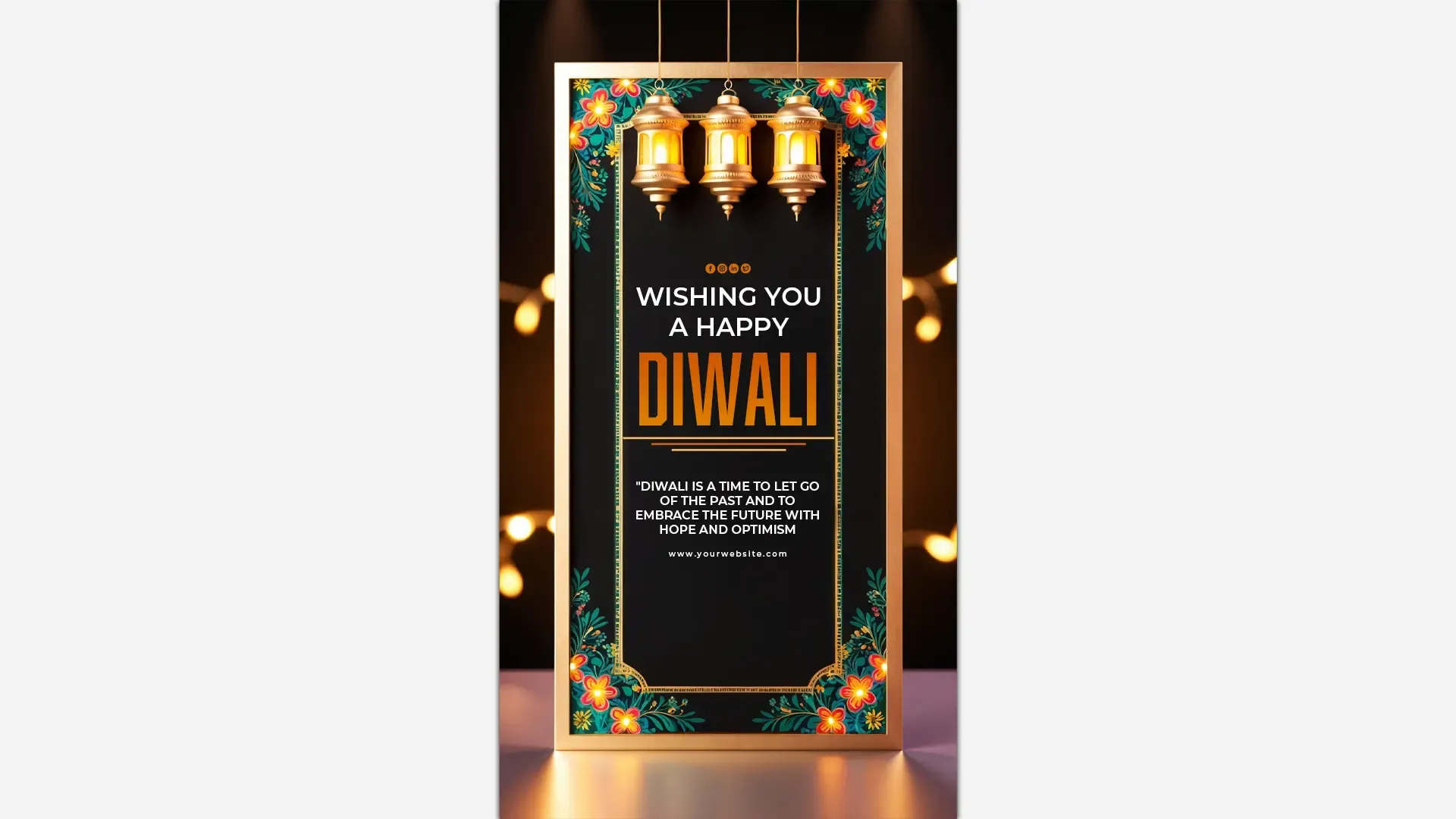 Golden Lantern Diwali Greeting PSD Card for Instagram Story